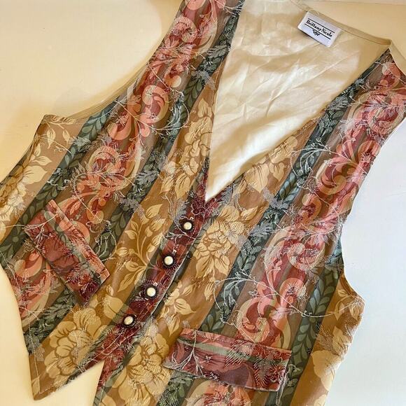 Brittany Nicole 90s Vintage Floral Striped Button Front Vest - Picture 1 of 13